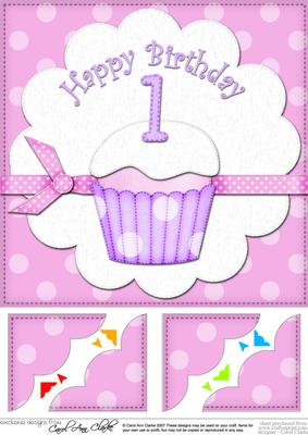 8 x 8 1st Birthday Cupcake Felties Scalloped Corner Topper