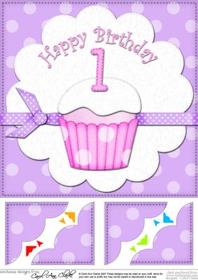 8 x 8 1st Birthday Cupcake Felties Scalloped Corner Topper