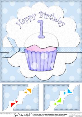 8 x 8 1st Birthday Cupcake Felties Scalloped Corner Topper