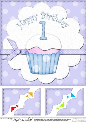 8 x 8 1st Birthday Cupcake Felties Scalloped Corner Topper