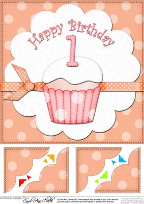 8 x 8 1st Birthday Cupcake Felties Scalloped Corner Topper