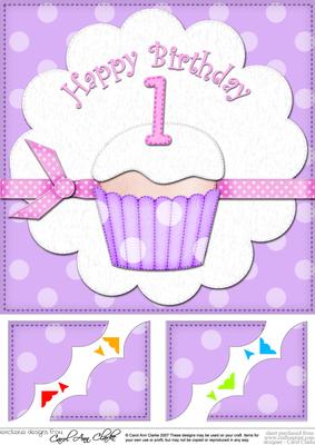 8 x 8 1st Birthday Cupcake Felties Scalloped Corner Topper