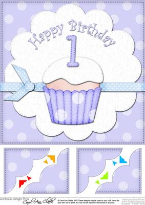 8 x 8 1st Birthday Cupcake Felties Scalloped Corner Topper