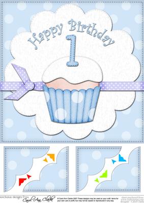 8 x 8 1st Birthday Cupcake Felties Scalloped Corner Topper