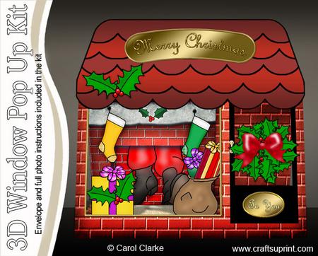 3D Santa Got Stuck Window Pop Up Card Decoupage N Envelope