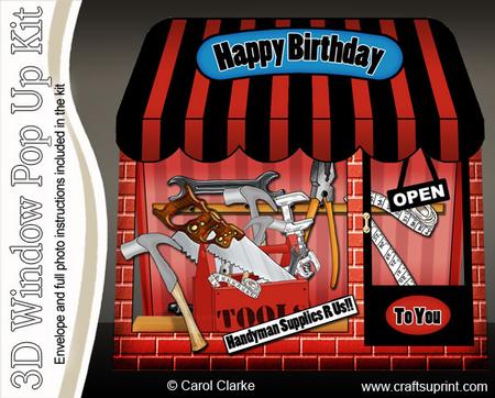 3D DIY Tools Window Pop Up Card Decoupage N Envelope