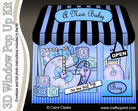 3D Baby Boy Window Pop Up Card Decoupage N Envelope