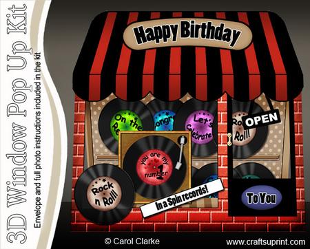 3D Rock N Roll Window Pop Up Card Decoupage N Envelope