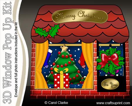 3D Oh Christmas Tree Window Pop Up Card Decoupage N Envelope