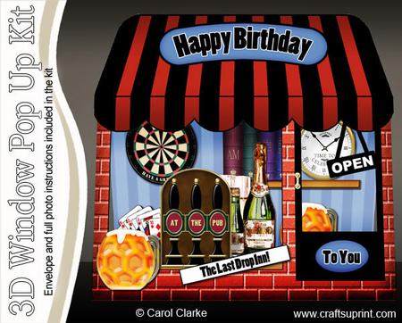 3D the Last Drop Inn Window Pop Up Card Decoupage N Envelope