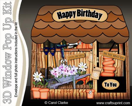 3D the Potting Shed Window Pop Up Card Decoupage N Envelope