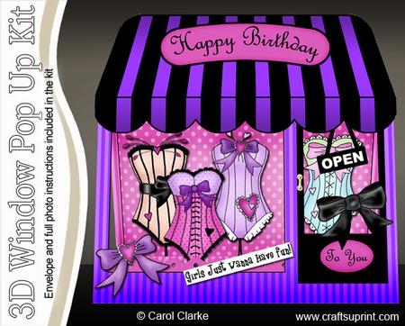 3D Ohh La La!! Window Pop Up Card Decoupage N Envelope