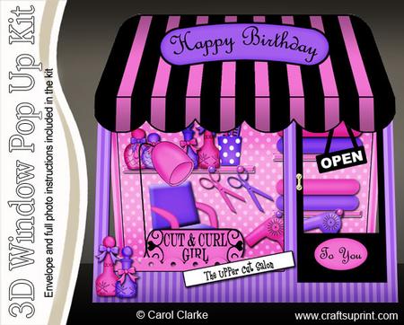 3D Cut N Curl Hairdresser Window Pop Up Card N Decoupage