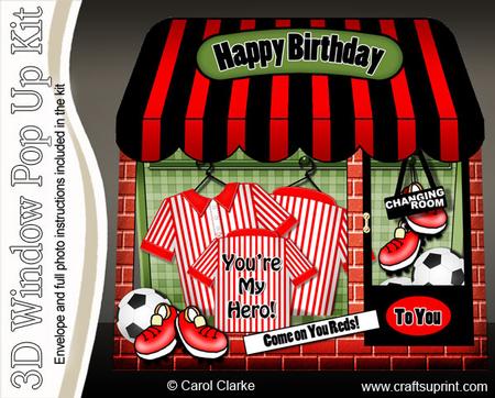 3D Football Crazy Window Pop Up Card Decoupage N Envelope