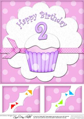 8 x 8 2nd Birthday Cupcake Felties Scalloped Corner Topper