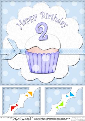 8 x 8 2nd Birthday Cupcake Felties Scalloped Corner Topper
