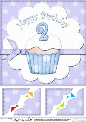 8 x 8 2nd Birthday Cupcake Felties Scalloped Corner Topper