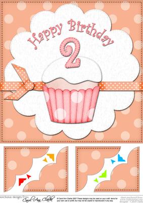 8 x 8 2nd Birthday Cupcake Felties Scalloped Corner Topper