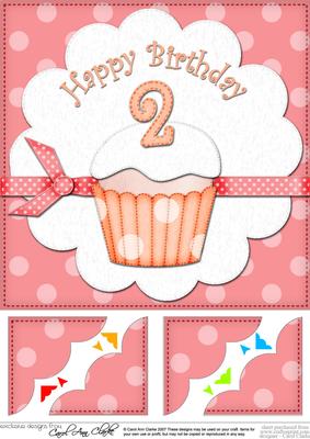 8 x 8 2nd Birthday Cupcake Felties Scalloped Corner Topper