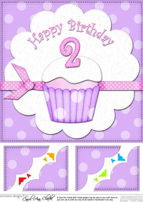 8 x 8 2nd Birthday Cupcake Felties Scalloped Corner Topper