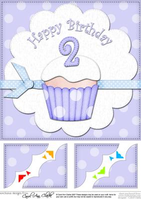 8 x 8 2nd Birthday Cupcake Felties Scalloped Corner Topper