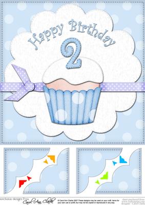8 x 8 2nd Birthday Cupcake Felties Scalloped Corner Topper