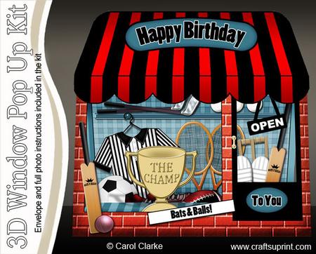 3D Bats N Balls Sports Shop Window Pop Up Card