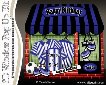 3D Football Crazy Window Pop Up Card Decoupage N Envelope
