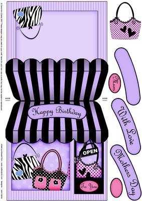 Funky Bags Shop Shaped Card with Decoupage N Greetings