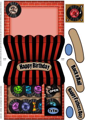 Rock N Roll Record Shop Shaped Card with Decoupage
