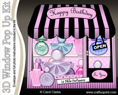 3D La Petite Parfumerie Window Pop Up Card Decoupage