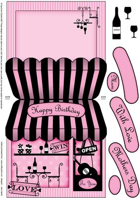 Le Tres Chic Wine Bar Shop Shaped Card Decoupage N Greetings
