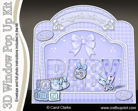 3D Baby Boy Single Window Pop Up Card N Envelope