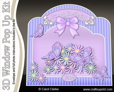 3D Daisies N Butterflies Single Window Pop Up Card N Envelop