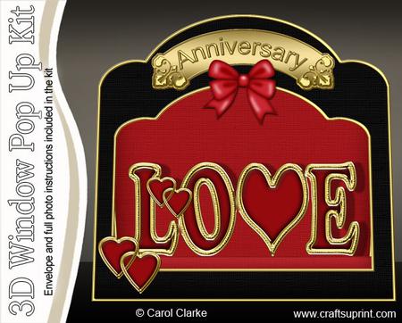 3D Love Single Window Pop Up Card N Envelope