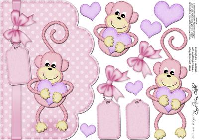 A5 Chunky Monkey Felties Scalloped Edge N 3D Decoupage