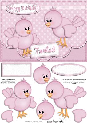 A5 Little Birdie Felties Scalloped Edge N 3D Decoupage