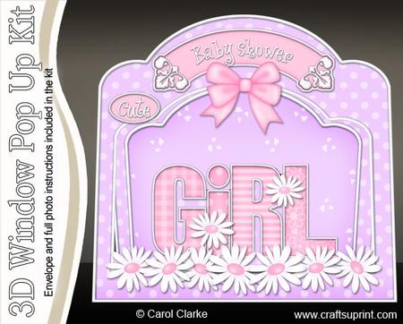 3D Baby Girl Single Window Pop Up Card N Envelope