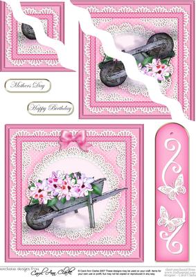 Flower Filled Wheelbarrow Quick Card Wavy Corner