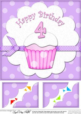 8 x 8 4th Birthday Cupcake Felties Scalloped Corner Topper