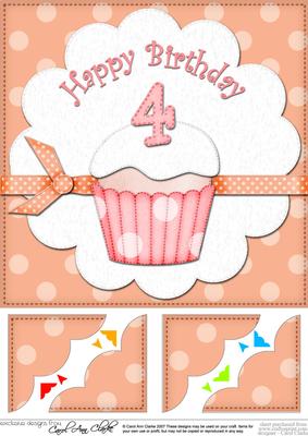 8 x 8 4th Birthday Cupcake Felties Scalloped Corner Topper