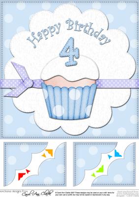 8 x 8 4th Birthday Cupcake Felties Scalloped Corner Topper