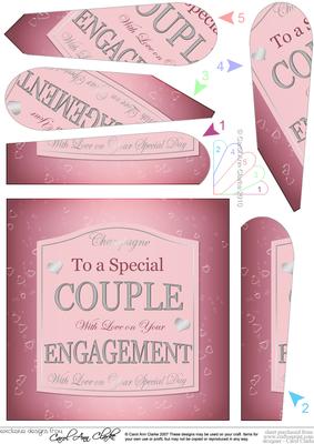 Engagement Pink Champers Wine Label Fan Pyramage Topper