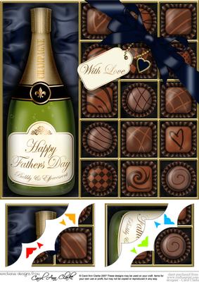 8 x 8 Fathers Day Champers N Chocs Scalloped Corner Topper