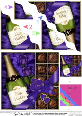 Birthday Champers Chocs N Roses Wavy Corner Topper