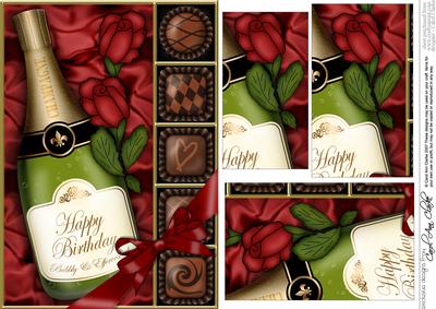 A5 Birthday Champers Chocs N Roses Pyramage Topper