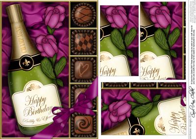 A5 Birthday Champers Chocs N Roses Pyramage Topper