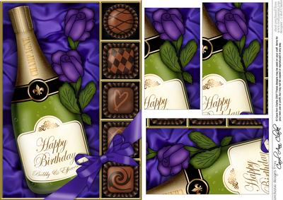 A5 Birthday Champers Chocs N Roses Pyramage Topper
