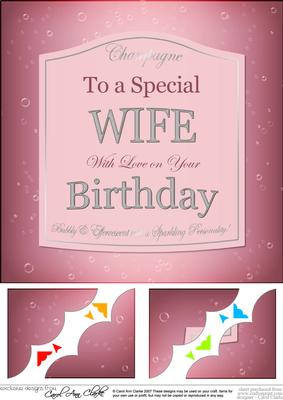 8 x 8 Wife Birthday Champers Label Scalloped Corner Topper