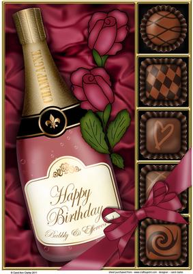 A4 Birthday Champers Chocs N Roses Card Topper